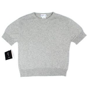 Agnes B. Paris Heather Gray Silk Cashmere Knit Short Sleeve Crewneck Sweater 3